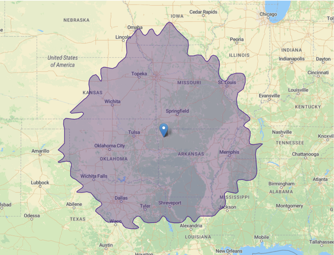 Map of driving times